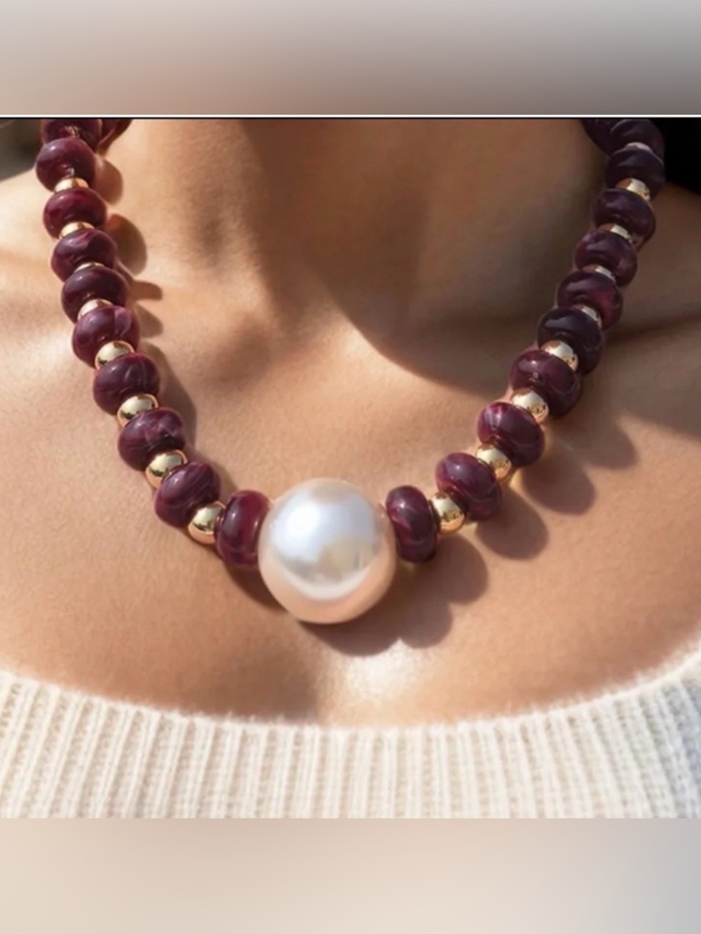Beaded Statement Necklace with Oversized Pearl